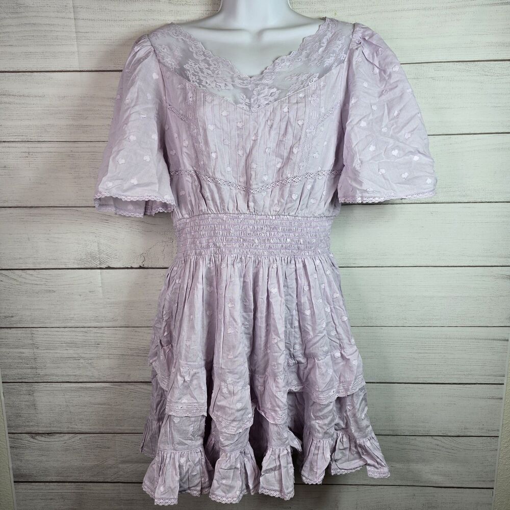 Love Shack Fancy Heritage Prairie Mini Dress S Lace Ruffle Tiered Victorian NWOT